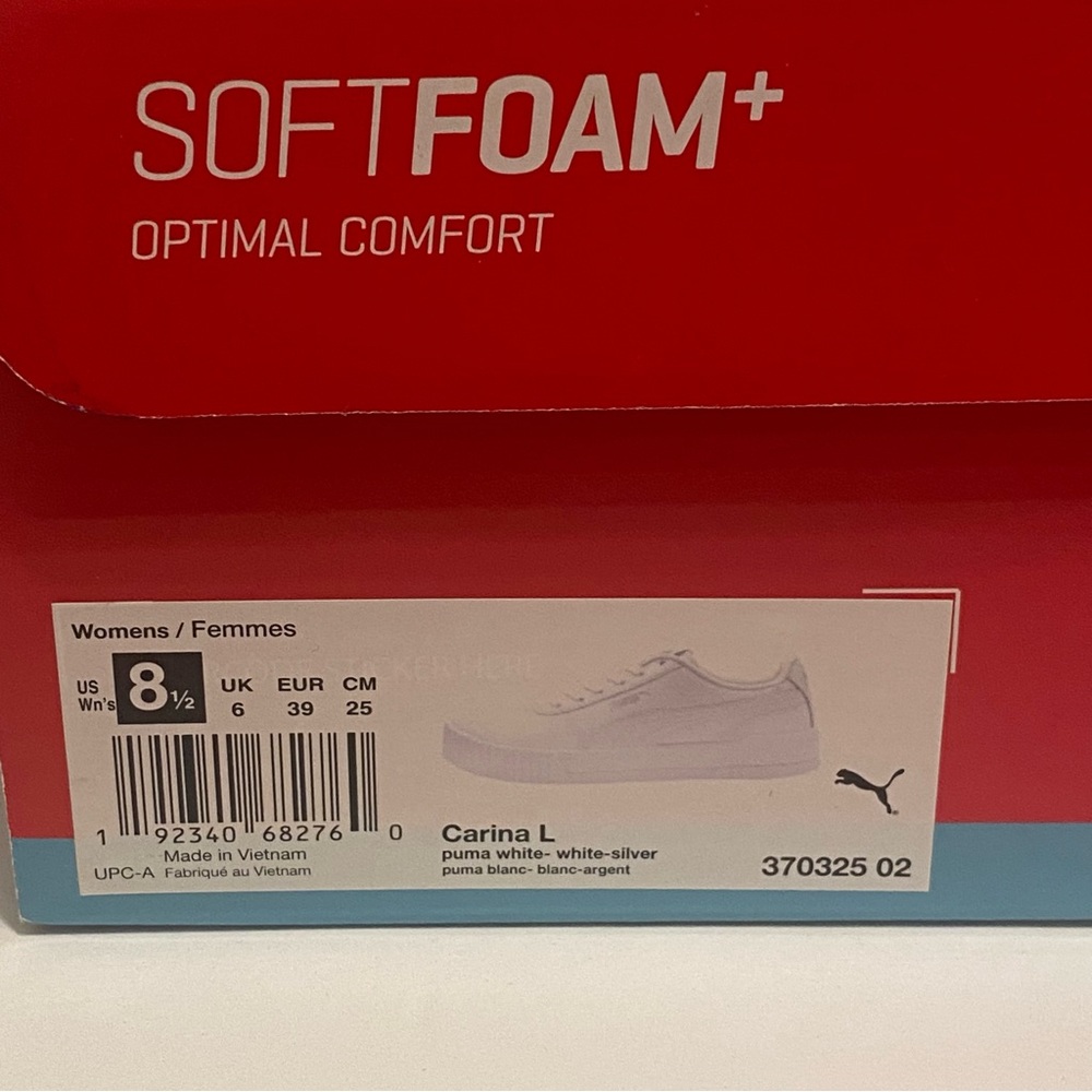 PUMA Carina Soft Foam White Sneakers Lace Up Shoes Optimal Comfort Size 8.5 - Picture 13 of 13